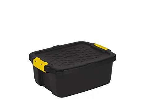 Kreher Aufbewahrungsboxen mit Deckel, TOUGH-Serie, bruchsichere Transportbox aus Kunstststoffbox, Stapelboxen, Ordnungsboxen, Kiste in Schwarz, verschiedene Größen (24 Liter)