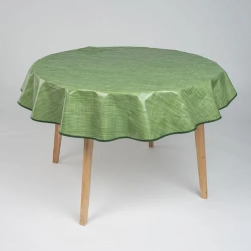 laro 140cm runde Wachstuch Tischdecke abwaschbar Wachstuchtischdecke mit Saum-Eingefasst-Paspelband, Muster:Leinenoptik Grün Meliert, Größe: Rund 140cm