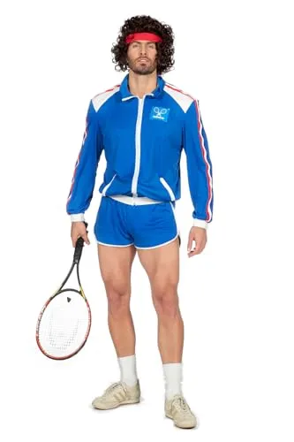 Wilbers Kostüm Retro Tenniskostüm 80er Jahre - Tennisspieler Sport Karneval Kostüm in Blau, Größe 50, ideal für Fasching und Themenpartys