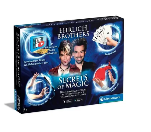 Clementoni Ehrlich Brothers Secrets of Magic - Zauberkasten für Kinder ab 7 Jahren - Zaubertricks für Zuhause: 30 verblüffende Tricks inkl. 3D Erklärvideos, fördert Geschicklichkeit und Konzentration - Ideal als Geschenk!