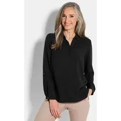 GOLDNER Klassische Bluse Kurzgröße: Zeitlose Viskosebluse mit Hemdkragen Fließende Hemdbluse mit Schlitzblende und Langarm schwarz 21