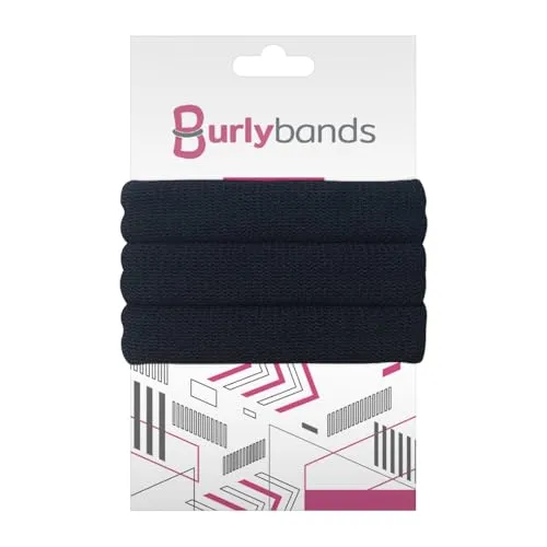 Burlybands Large Hair Ties for Thick Heavy or Curly Hair. No Slip No Damage Seamless Ponytail Holders Scrunchies Sports Thick Hair Ties (Black 3pcs)