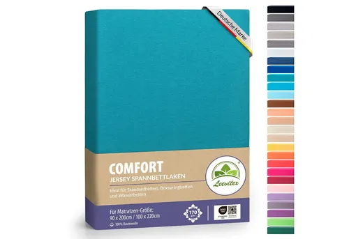 leevitex® Spannbettlaken Premium 170g/m², Gummizug: rundum, schwer und dick, 100% Jersey-Baumwolle, auch Boxspringbett geeignet