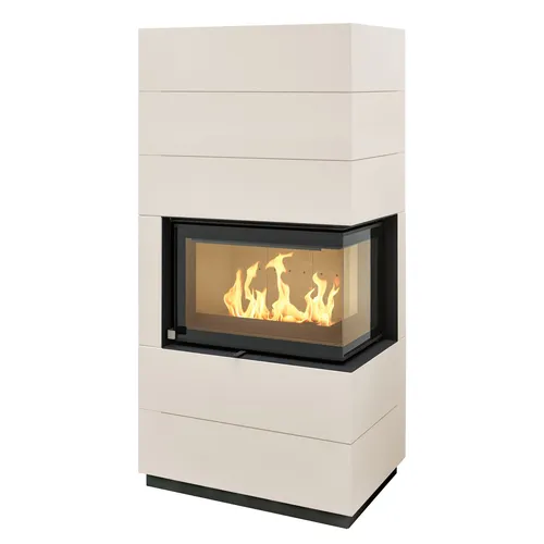 H&M Ready 600/350 XL Kamin Bausatz - Modernes Eckdesign in Creme Weiß - Kaminofen Bausatz mit 8 kW Nennwärmeleistung, effizienter Verbrennung und primär-sekundärer Luftführung für optimalen Komfort im Innenbereich.