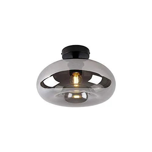 Qazqa Art Deco Deckenleuchte Busa - Stilvolle Art Deco Deckenlampe in Schwarz mit Rauchglas, dimmbar und ideal für Wohnzimmer oder Schlafzimmer, E27 Fassung, perfektes Ambiente für jeden Raum.