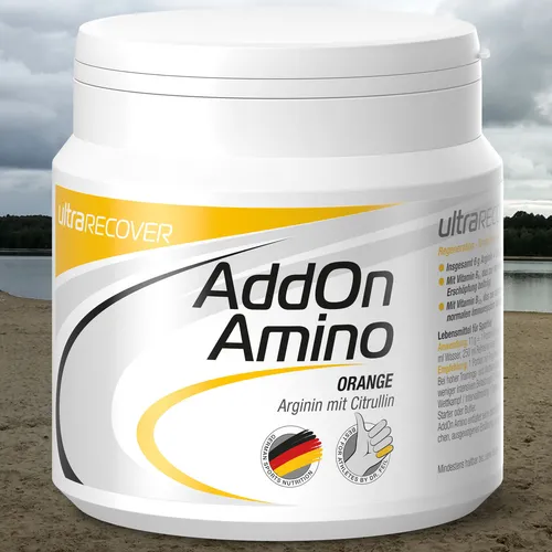Ultra Sports AddOn Amino - 370 g Dose, Orange - Protein Shakes & Muskelaufbau, fördert die Muskelregeneration und liefert essentielle Aminosäuren für optimale Leistung.