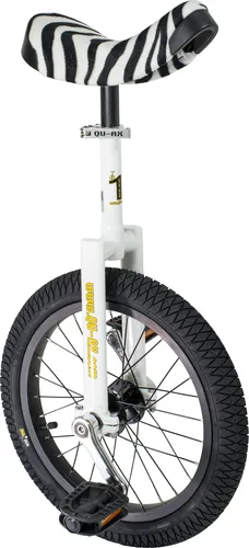 Qu-Ax Einrad LUXUS 16" - Weiß Zebra - Einrad für Unisex mit 16 Zoll Reifen, höhenverstellbarer Sattelstütze für individuellen Komfort. Ideal für Einsteiger und Freizeitfahrer.