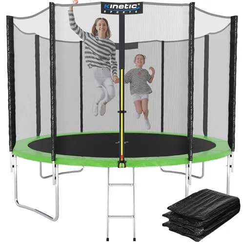 KINETIC SPORTS Trampolin Outdoor 'Salto Plus' Ø 305 cm - Komplett-Set für Kinder - Trampoline: Hochwertiges Komplett-Set mit Sicherheitsnetz, gepolstertem Rand und bis zu 160 kg Belastbarkeit, ideal für sicheres Outdoor-Springen!