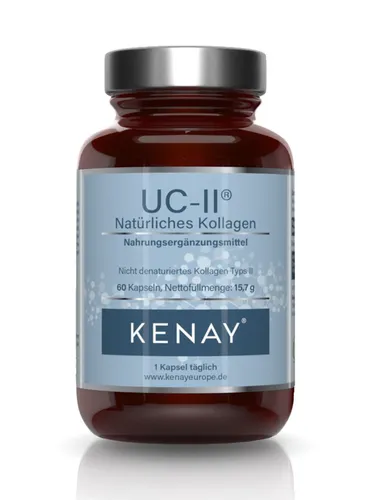 UC-II® Natürliches Kollagen II KENAY® - 60 Kapseln - Hochwertige Kapseln mit standardisiertem Hähnchenknorpel für die tägliche Unterstützung. Ideal für die gezielte Pflege. Einfach einzunehmen: 1 Kapsel täglich.