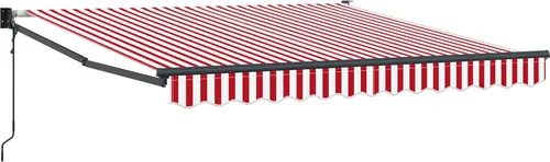 vidaXL Einziehbare Markise Rot und Weiß 350 x 250 cm - Markise für Balkone und Terrassen, bietet UV- und wasserbeständigen Schatten. Mit praktischer Fernbedienung für flexibles Einziehen und Ausziehen, ideal für heiße Sommertage!
