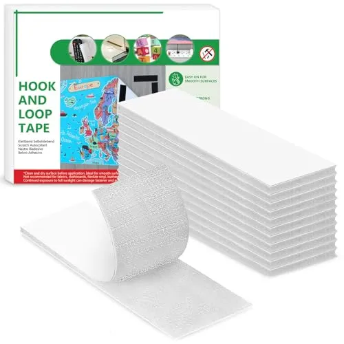 Blooven Klettband Selbstklebend 12 Stück 30 * 100mm Extra Stark, Doppelseitig Klebende mit Klettverschluss Selbstklebendes Klebepad Flauschband und Hakenband (Weiß)