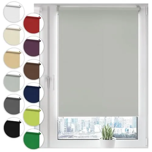 Verdunkelungsrollo Klemmfix ohne Bohren 110cm x 150cm Hellgrau Verdunklungsrollo Fensterrollo Rollo Seitenzugrollo Klemmrollo für Fenster & Tür