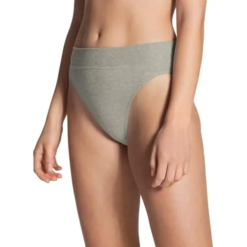 CALIDA Elastic Slip, Unterhose Damen, breiter Softbund, High Waist, atmungsaktive Single Jersey-Qualität Stein meliert 44-46