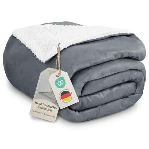 Gräfenstayn® Dicke Kuscheldecke - Flauschige Sherpa-Fleecedecke in Lammfell-Optik - Bettdecken für gemütliche Abende: Die beidseitig weiche Kuscheldecke bietet wohlige Wärme und ein unvergleichliches Hautgefühl, ideal für Sofa und Schlafzimmer.