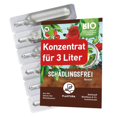 Plantura Bio-Schädlingsfrei Neem - Effektive Schädlingsbekämpfung für Gemüse & Kräuter - Das Plantura Bio-Schädlingsfrei Neem bietet eine zuverlässige Lösung zur Bekämpfung von Schädlingen an Pflanzen. Mit nur 9 ml Konzentrat behandeln Sie bis zu 36 m². Einfach anzuwenden und für den biologischen Einsatz geeignet.