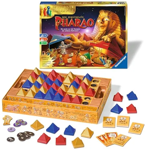 Ravensburger 26656 - Der zerstreute Pharao - Gesellschaftsspiel für die ganze Familie, für Erwachsene und Kinder ab 7 Jahren, 1 bis 5 Spieler - Schätze suchen, die besten Familienspiele
