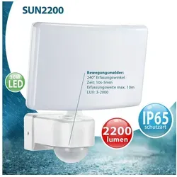 Maxkomfort LED Flutlichtstrahler SUN2200 mit Bewegungsmelder - Lampen für Outdoor & Indoor, energieeffizient mit integriertem Bewegungsmelder für optimale Sicherheit und Beleuchtung.