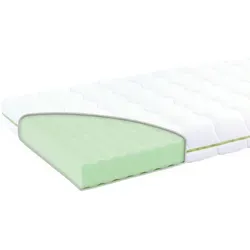 Träumeland AIR FLOW CHILD Matratze 90 x 200 cm - Optimale Unterstützung für erholsamen Schlaf! Diese Matratze mit Kaltschaumkern passt sich dem Körper an und sorgt für ein angenehmes Schlafklima. Der waschbare Bezug bis 60 °C ist ideal für Allergiker und sorgt für Hygiene.