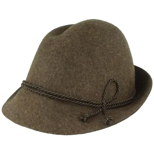 Breiter Allgäuer Trachtenhut Oliv 50 - Trachtenhut für Herren, ideal zur Lederhose und Trachtenkleidung, ausgestattet mit praktischer Rips-Schweißband und 2-facher Kordel für optimalen Tragekomfort.