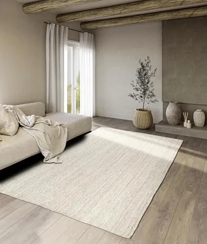 Villeroy & Boch 1791 Jute Teppich Rosalie Reinweiß - Vielseitig kombinierbarer Jute Teppich im Skandi-Look. Handgewebt und ideal für Fußbodenheizungen, sorgt er für ein behagliches Wohngefühl in jedem Raum.