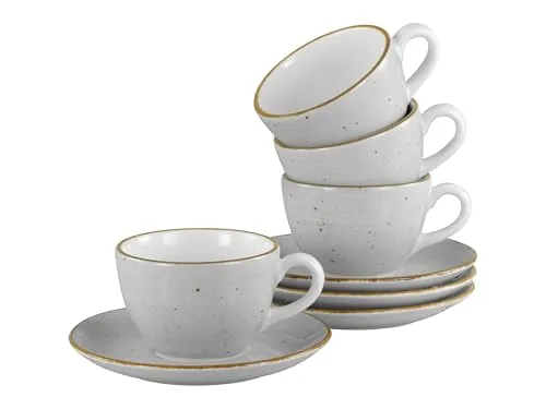 CreaTable 34037 Vintage Nature Stein 8tlg Geschirrset - Tassen & Untertassen, elegantes Porzellan-Set für 4 Personen mit einzigartigem Sprenkel-Muster, ideal für jeden Anlass.