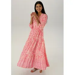 Aniston SELECTED Maxikleid mit Ethno-Musterung - Kleider mit frisch sommerlicher Ethno-Musterung, figurumspielender Schnitt und 3/4-Ärmeln für einen lässigen Look – ideal für warme Tage.