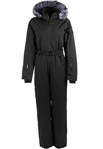 WHISTLER Damen Skianzug Courtney 1001 Black 46 - Einteiler & Schneeanzüge für Damen, wasserfester Schneeanzug mit abnehmbarer Kapuze und Kunstfellbesatz für stilvollen Schutz bei winterlichen Aktivitäten.