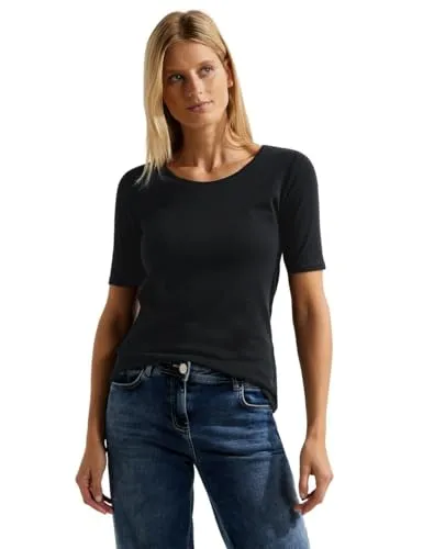 Cecil Basic T-Shirt mit Rundhals in Unifarbe Black XXL