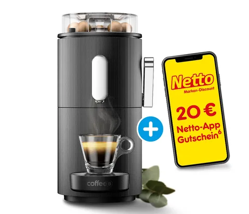 CoffeeB Kaffeemaschine Globe Coffee Balls mit 20 Euro Gutschein - Kaffeepadmaschine mit 19 bar Druck für perfekten Espresso, abnehmbarer Wasserbehälter und 1,3 l Wassertank, ideal für Kaffeeliebhaber.