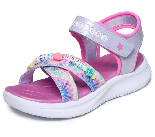 Skechers JUMPSTERS Sandal Tie Dye BFFs, Lavendar, 47 EU - Stylische Sandalen mit Batikdruck und schimmerndem Finish. Verstellbarer Ristriemen mit Freundschaftsperlen für optimalen Halt und individuellen Look. Ideal für Sommerabenteuer!