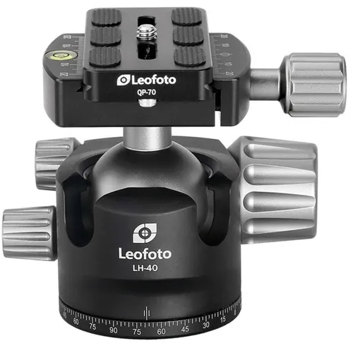 LEOFOTO Stativ-Kugelkopf LH-40 - mit Schnellwechselplatte QP-70N, maximale Belastung 20 kg, inklusive Nylonhülle und Wasserwaage