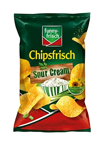 funny-frisch Chipsfrisch Sour Cream 150g - Chips, hauchdünn und knusprig, mit frischen Kräutern und cremigem Sauerrahm. Glutenfrei, vegetarisch und vegan – der perfekte Snack für jeden Anlass!