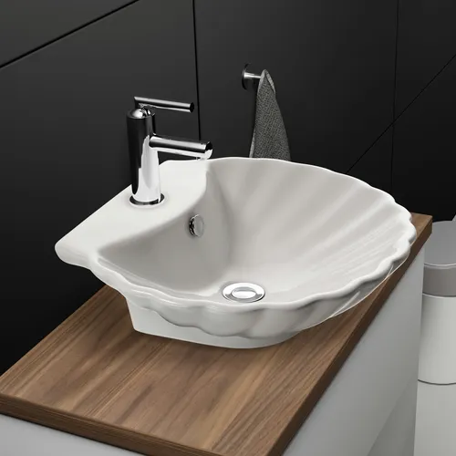 NEG Aufsatzwaschbecken Uno38A - Muschel-Form, oval - Waschbecken aus hochwertiger Keramik mit Nano-Beschichtung, ideal für stilvolle Badezimmer. Ovales Design bringt Eleganz und Funktionalität in Ihr Zuhause.