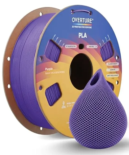 OVERTURE Filament PLA 1.75mm Verbessert, Rapid 3D Drucker PLA Filament Hohe Geschwindigkeit 1kg Spule (2.2 LBS), Maßgenauigkeit ± 0.02mm für die Meisten FDM 3D Drucker(Lila)