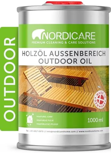 Nordicare Holzöl für den Außenbereich [1L] – Ideal für Lärche, Eiche, Teak & Akazie - Vielseitiges Holzöl zur Pflege und Reinigung von Gartenmöbeln und Holzoberflächen. Es schützt vor UV-Strahlen und Wasser, bringt Glanz und Lebendigkeit zurück und ist einfach anzuwenden.