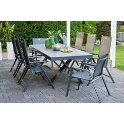 HARTMAN Sondermodell Xanadu / Aruba Garten-Essgruppe, xerix/anthrazit, Alu/Glaskeramik, 2 Stapelsessel, 6 Klappstühle, 220/280x100cm