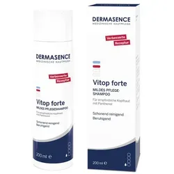 Dermasence Vitop Forte Mildes Pflegeshampoo - Mildes Shampoo für empfindliche Kopfhaut, ideal bei Neurodermitis. Mit pflegenden Milchproteinen und Lecithin schützt es vor Austrocknung.
