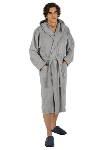 COFI 1453 Herrenbademantel - Langer Frottee Saunamantel mit Kapuze - Bademäntel aus 100% türkischer Baumwolle, saugfähig und weich. Ideal für Zuhause, Sauna oder Pool, mit praktischen Seitentaschen und Taillengürtel für höchsten Komfort.