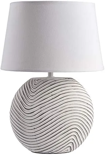 BRUBAKER Tischleuchte Zen Garden - Moderne Nachttischlampe mit elegantem Keramikfuß in Weiß, ideal für stimmungsvolle Beleuchtung im Schlafzimmer oder Wohnbereich.