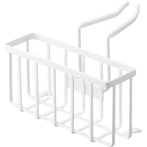 YAMAZAKI 5639 Tower Hängender Spülbecken-Organizer - Abtropfhalter für Schwämme und Utensilien, mit einfacher Montage im Spülbecken und schützendem Silikon für den Wasserhahn. Minimalistisches Design, ideal für moderne Küchen.