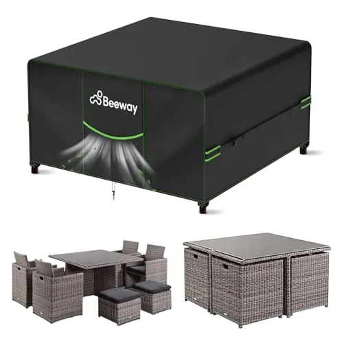 BEEWAY Gartenmöbel Abdeckung Wasserdicht V2.0 125x125x73cm, Schutzhülle Abdeckplane für Gartentische Terrassenmöbel Möbelsets - 420D Oxford Gewebe, Anti-UV, Winterfest
