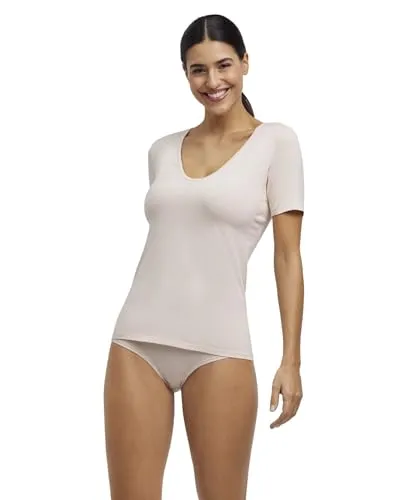 FALKE Damen Unterwäsche Daily Climate Control Outlast® Rundhals T-Shirt, Beige Vale 4016, XXL - Dieses Rundhals-T-Shirt aus hochwertiger Baumwolle bietet optimalen Tragekomfort und reguliert Ihr Körperklima für ein angenehmes Gefühl im Alltag. Flache Nähte und eine körpernahe Passform verhindern Druckstellen.