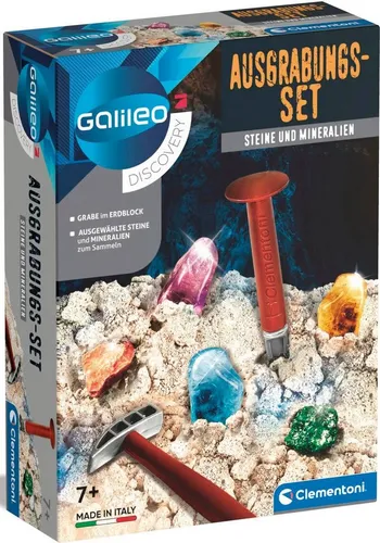 Clementoni® Experimentierkasten Galileo - Ausgrabungs-Set Steine und Mineralien - Mineralogiekasten für angehende Geologen, inklusive Werkzeugen für spannende Ausgrabungen und faszinierende Steine und Mineralien.