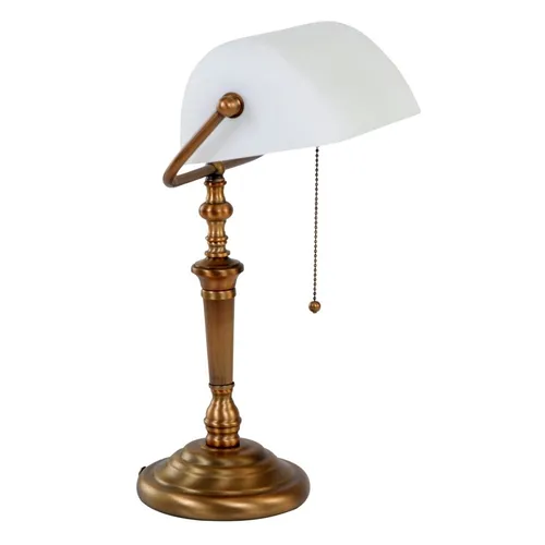 Steinhauer Tischleuchte ANCILLA - Neigbare Banker-Leuchte in Bronze - Tischleuchte aus Metall und Glas, neigbar mit Zugschalter-Kette. Ideal für klassisches Ambiente in Wohnzimmer oder Schlafzimmer.