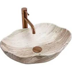 Rea Pearn Saturn Aufsatzwaschbecken in Beige - Elegantes Aufsatzwaschbecken aus hochwertiger Keramik mit asymmetrischer Form und einzigartigem Steinmuster. Perfekt für einen stilvollen und modernen Badezimmerlook.