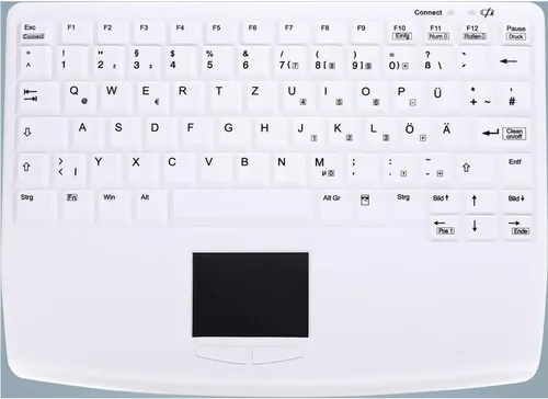 Active Key MedicalKey AK-4450-GFUVS - Mini Keyboard mit Touchpad - Tastatur mit IP68 Schutzklasse, vollständig abgedichtet und ideal für hygienische Anwendungen, kabellos mit 2.4 GHz - AZERTY Layout in Weiß.