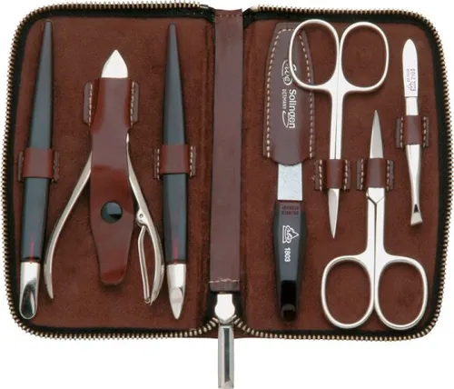 Erbe Solingen Maniküre-Etui Houston - 7-teiliges Set aus echtem Leder mit Reißverschluss, stilvoll und praktisch für die perfekte Nagelpflege
