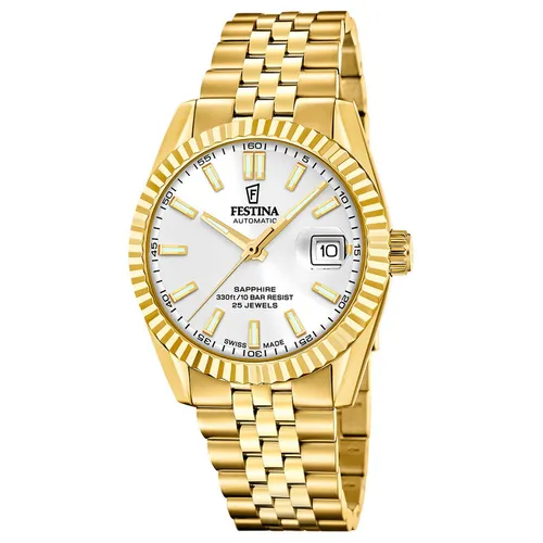Festina F20092-1 Automatik Uhr, goldfarben - Elegante Armbanduhr mit automatischem Uhrwerk, Saphirglas und 100m Wasserdichtigkeit. Ideal für stilbewusste Männer, die Wert auf Qualität und Funktion legen.