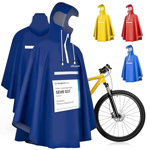CYCLEHERO Regenponcho Fahrrad - Extra wasserdicht und robust - Radsport-Regenponchos für Herren mit exklusiver wasserabweisender Heißpress-Technologie und breiten Reflektoren für optimale Sichtbarkeit bei jedem Wetter.