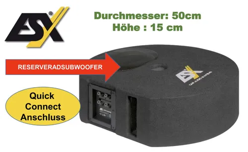 B-Ware ESX DBX-300Q Ersatzrad Woofer - Car-HiFi-Lautsprecher, ideal für Reserveradmulden, liefert kraftvollen Bass mit 200W Leistung und Doppelschwingspule für ein beeindruckendes Klangerlebnis.